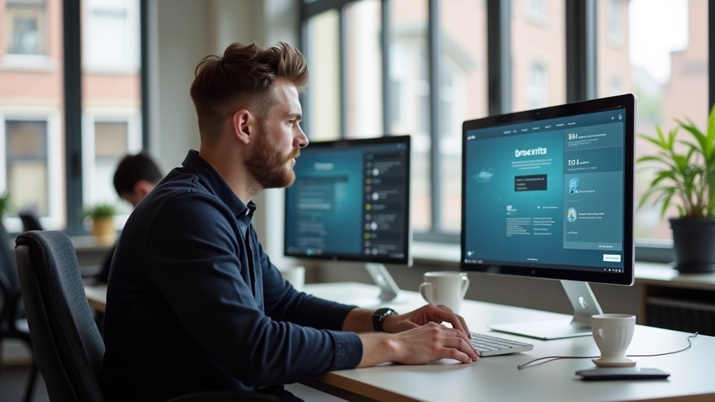 Real startup workspace in Amsterdam met developer werkend aan responsive website design met mobiele en desktop weergave