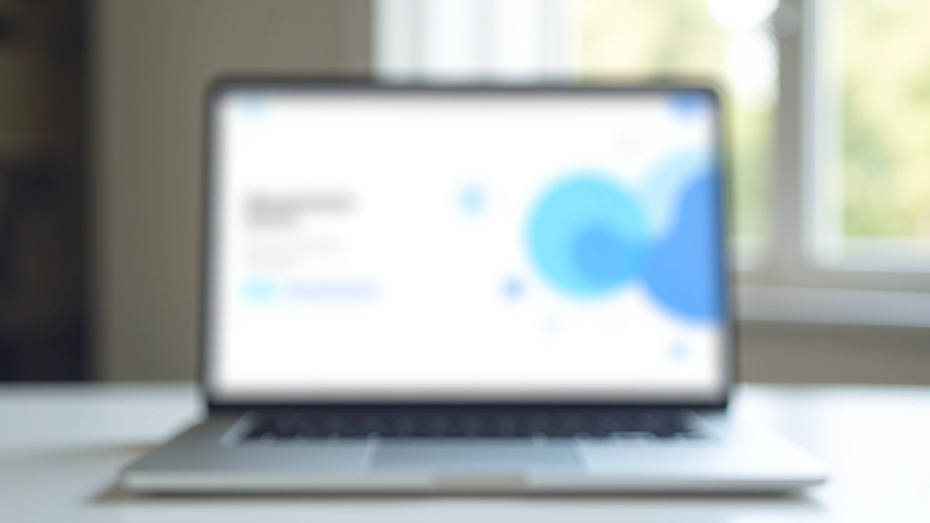 Laptop scherm met schone website interface, minimalistische design met duidelijke navigatie en witte ruimte, professionele werkplek