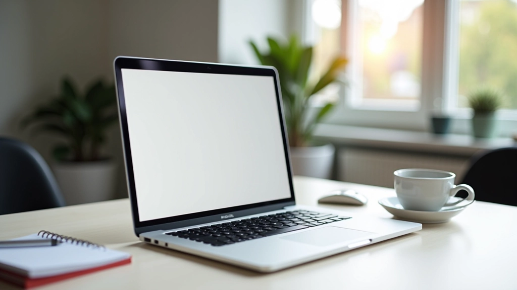 Startup website voorbeeld getoond op laptop in modern kantoor