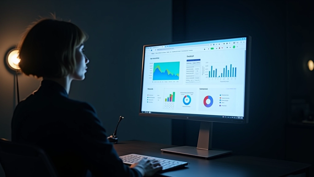 Pitch deck afbeelding op monitor in donkere presentatieruimte met slides en grafieken zichtbaar