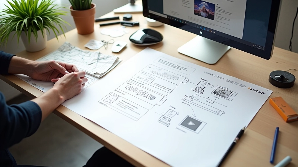 Rapid prototyping met wireframes en design tools op bureau, iteratief proces zichtbaar