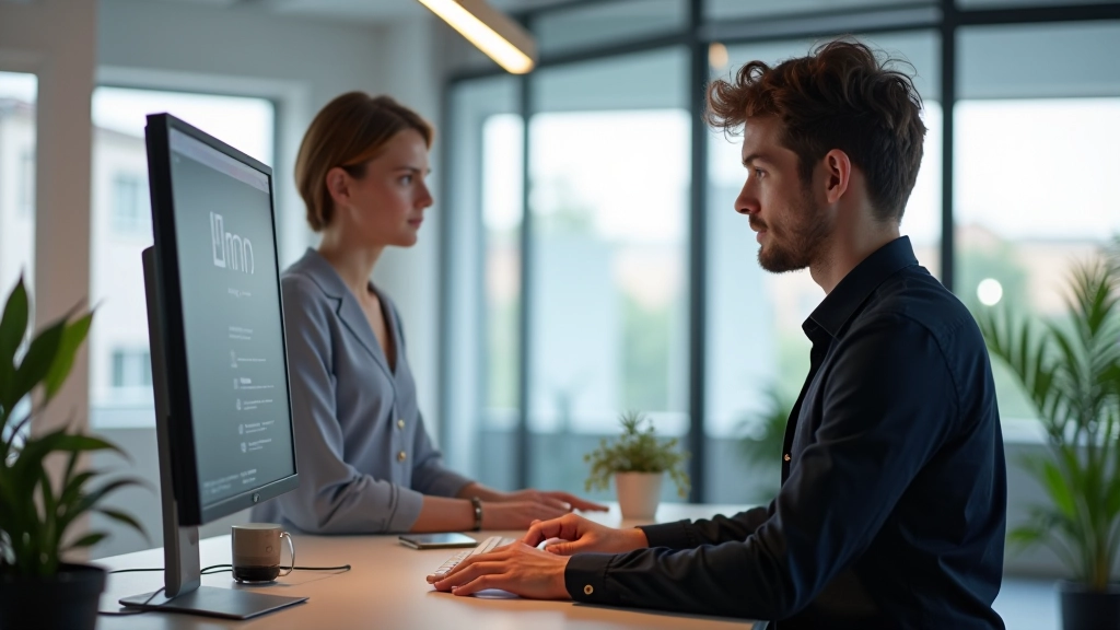 Startup team in modern kantoor werkend aan website design en gebruikersinterface op grote monitors